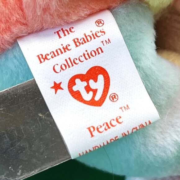 VTG TY Beanie Baby PEACE Bear 1996 Style 4053 Rainbow Tie-Dye MWMT Beanbag Plush - Picture 5 of 9